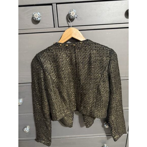 Gold Metallic Studded Tweed Jacket ÉPIQUE MOI gold cropped Size M EUC - Picture 2 of 4